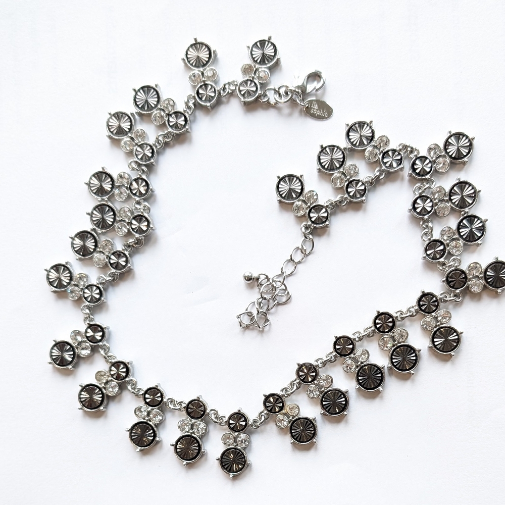 Lia Sophia Silver Art Deco Design Necklace Rhinestones